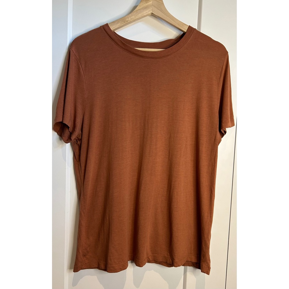 A New Day Women XL Rust Brown Fall Cotton Modal Short Sleeve Crew Neck Basic Tee